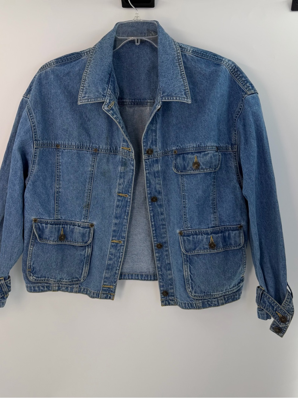 Lizwear Vintage Denim Jacket Womens Large Blue Cotton Trucker Utility Coat - Picture 8 of 11